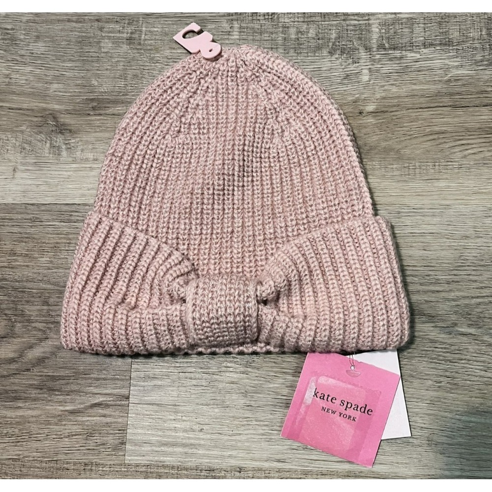 Kate Spade New York Women's Pink Metallic Bow-Brim Beanie - NWT